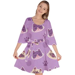 Cute Colorful Cat Kitten With Paw Yarn Ball Seamless Pattern Velour Kimono Dress by Salman4z