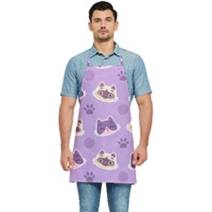 Cute Colorful Cat Kitten With Paw Yarn Ball Seamless Pattern Kitchen Apron by Salman4z