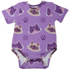 Cute Colorful Cat Kitten With Paw Yarn Ball Seamless Pattern Baby Short Sleeve Bodysuit by Salman4z