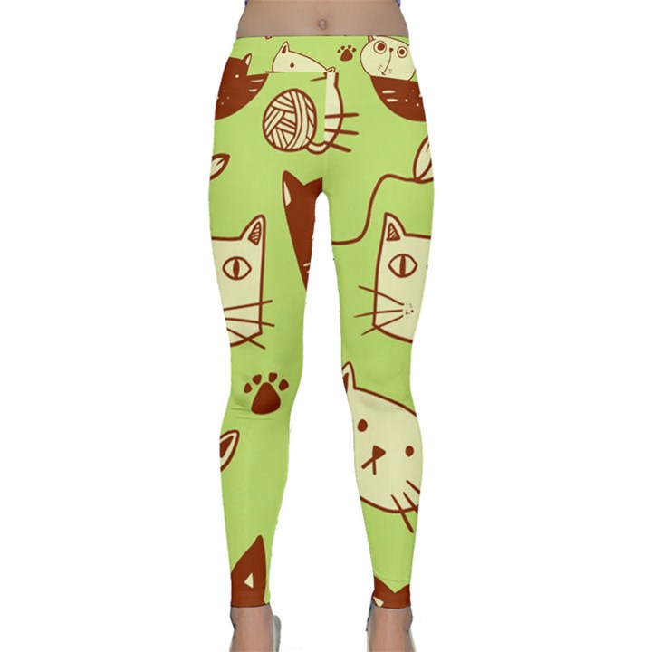 Cute Hand Drawn Cat Seamless Pattern Classic Yoga Leggings