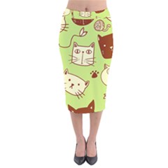 Cute Hand Drawn Cat Seamless Pattern Velvet Midi Pencil Skirt by Salman4z