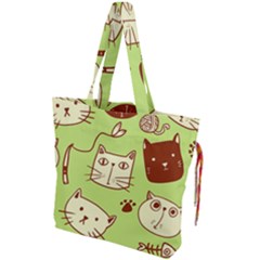 Cute Hand Drawn Cat Seamless Pattern Drawstring Tote Bag by Salman4z