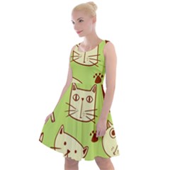 Cute Hand Drawn Cat Seamless Pattern Knee Length Skater Dress by Salman4z