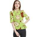 Cute Hand Drawn Cat Seamless Pattern Frill Neck Blouse View1