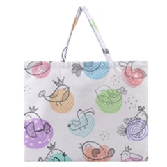 Cartoon Bird Cute Doodle Bird Zipper Large Tote Bag by Salman4z