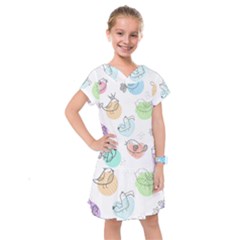 Cartoon Bird Cute Doodle Bird Kids  Drop Waist Dress by Salman4z