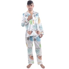 Cartoon Bird Cute Doodle Bird Men s Long Sleeve Satin Pajamas Set by Salman4z