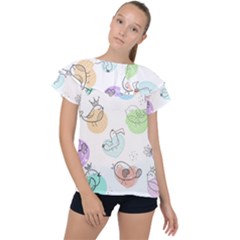 Cartoon Bird Cute Doodle Bird Ruffle Collar Chiffon Blouse