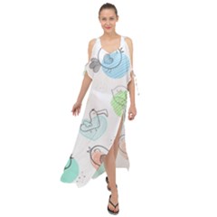 Cartoon Bird Cute Doodle Bird Maxi Chiffon Cover Up Dress by Salman4z