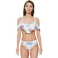 Cartoon Bird Cute Doodle Bird Ruffle Edge Tie Up Bikini Set	 by Salman4z