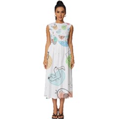 Cartoon Bird Cute Doodle Bird Sleeveless Round Neck Midi Dress by Salman4z