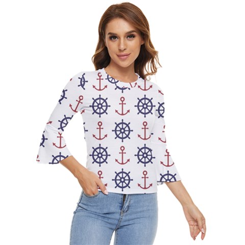 Nautical Seamless Pattern Bell Sleeve Top by Salman4z