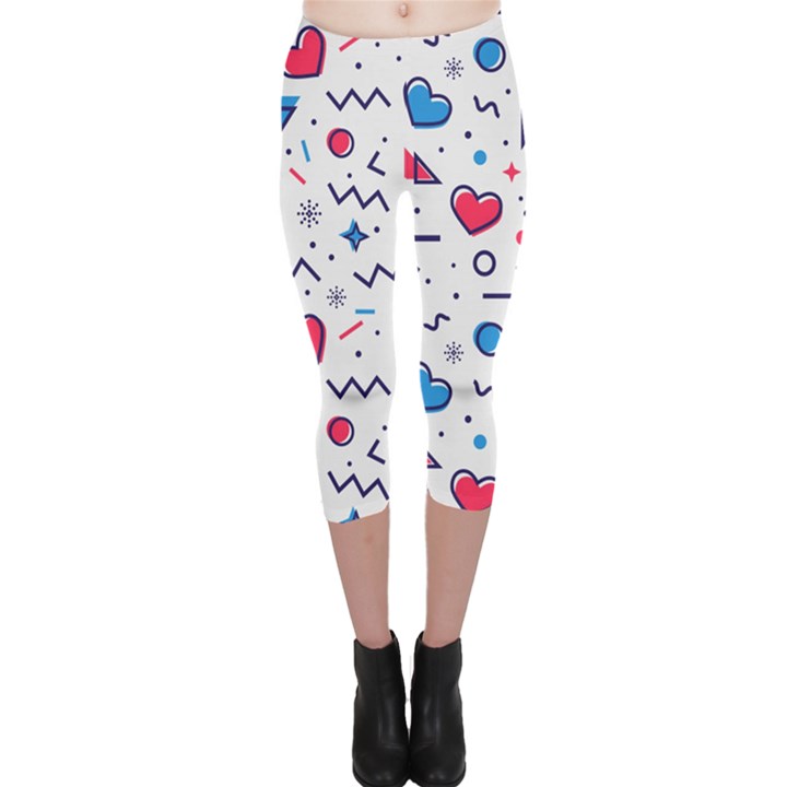 Hearts Seamless Pattern Memphis Style Capri Leggings 