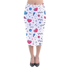 Hearts Seamless Pattern Memphis Style Velvet Midi Pencil Skirt by Salman4z