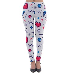 Hearts Seamless Pattern Memphis Style Lightweight Velour Leggings by Salman4z