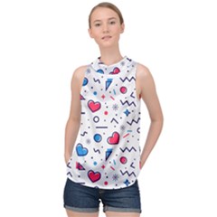 Hearts Seamless Pattern Memphis Style High Neck Satin Top by Salman4z