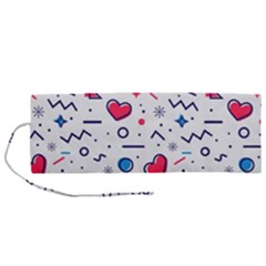 Hearts Seamless Pattern Memphis Style Roll Up Canvas Pencil Holder (m) by Salman4z