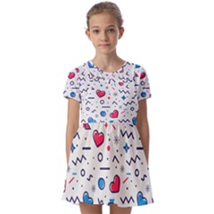 Hearts Seamless Pattern Memphis Style Kids  Short Sleeve Pinafore Style Dress by Salman4z