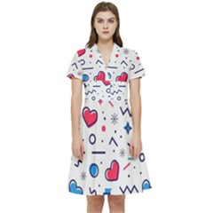 Hearts Seamless Pattern Memphis Style Short Sleeve Waist Detail Dress by Salman4z