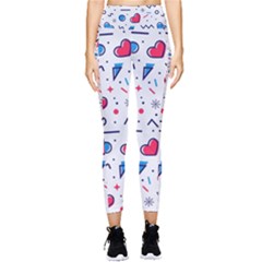 Hearts Seamless Pattern Memphis Style Pocket Leggings  by Salman4z