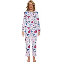 Hearts Seamless Pattern Memphis Style Womens  Long Sleeve Lightweight Pajamas Set by Salman4z