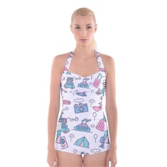 Transportation Seamless Pattern Boyleg Halter Swimsuit  by Salman4z