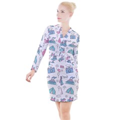 Transportation Seamless Pattern Button Long Sleeve Dress by Salman4z