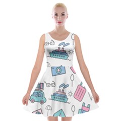 Transportation Seamless Pattern Velvet Skater Dress