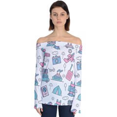 Transportation Seamless Pattern Off Shoulder Long Sleeve Top by Salman4z