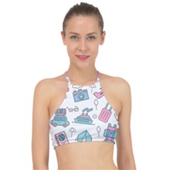 Transportation Seamless Pattern Racer Front Bikini Top by Salman4z