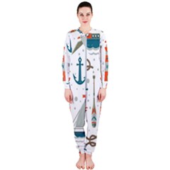 Nautical Elements Pattern Background Onepiece Jumpsuit (ladies) by Salman4z