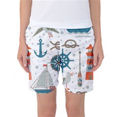 Nautical Elements Pattern Background Women s Basketball Shorts by Salman4z