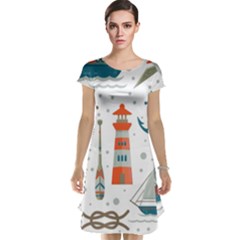 Nautical Elements Pattern Background Cap Sleeve Nightdress by Salman4z