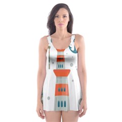 Nautical Elements Pattern Background Skater Dress Swimsuit by Salman4z