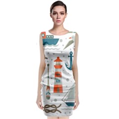 Nautical Elements Pattern Background Sleeveless Velvet Midi Dress by Salman4z