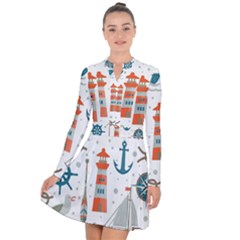 Nautical Elements Pattern Background Long Sleeve Panel Dress by Salman4z