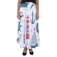 Nautical Elements Pattern Background Flared Maxi Skirt by Salman4z