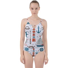 Nautical Elements Pattern Background Cut Out Top Tankini Set by Salman4z