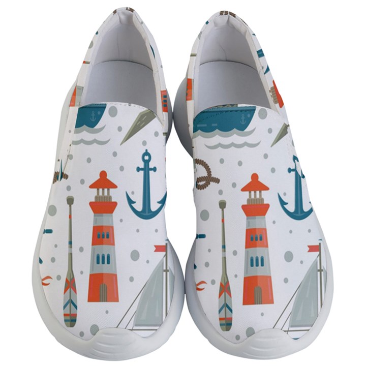 Nautical Elements Pattern Background Women s Lightweight Slip Ons