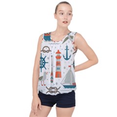 Nautical Elements Pattern Background Bubble Hem Chiffon Tank Top by Salman4z