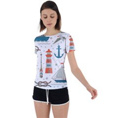 Nautical Elements Pattern Background Back Circle Cutout Sports Tee by Salman4z