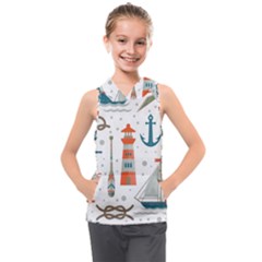 Nautical Elements Pattern Background Kids  Sleeveless Hoodie by Salman4z