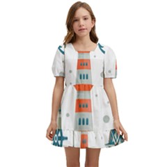 Nautical Elements Pattern Background Kids  Short Sleeve Dolly Dress by Salman4z