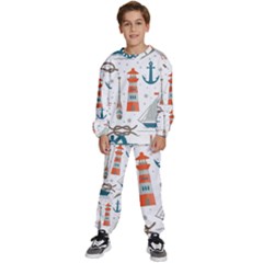 Nautical Elements Pattern Background Kids  Sweatshirt Set by Salman4z