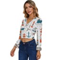 Nautical Elements Pattern Background Long Sleeve V-Neck Top View2