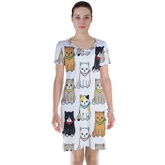 Cat Kitten Seamless Pattern Short Sleeve Nightdress by Salman4z