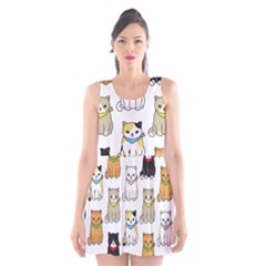 Cat Kitten Seamless Pattern Scoop Neck Skater Dress