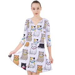 Cat Kitten Seamless Pattern Quarter Sleeve Front Wrap Dress by Salman4z