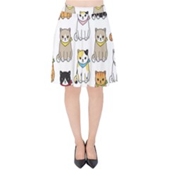 Cat Kitten Seamless Pattern Velvet High Waist Skirt by Salman4z