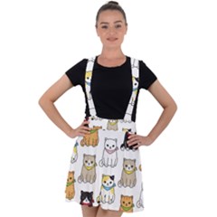 Cat Kitten Seamless Pattern Velvet Suspender Skater Skirt by Salman4z